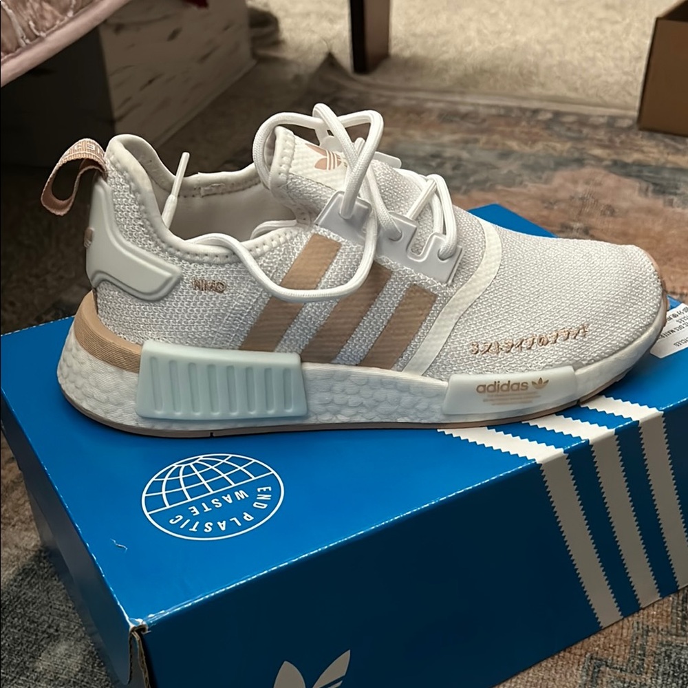 Adidas Kids White and Tan Sneakers